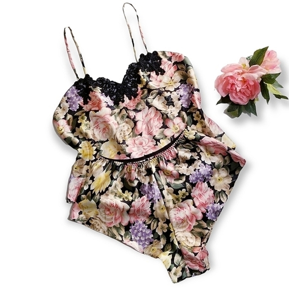 Victoria’s Secret Vintage 90s Gold Tag Floral Satin Soft Pajama Set - Picture 4 of 15